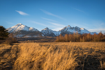 sunny day over high tatras mountains in slovakia on a warm winter day