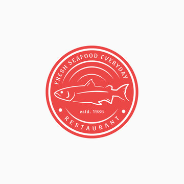 Simple line art salmon patch logo design