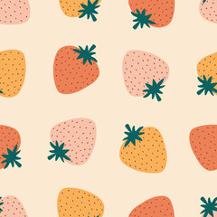 Sweet colorful strawberry hand drawn vector illustration. Cute berry fruit seamless pattern for children fabric or wallpaper.