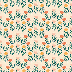 Fototapeta na wymiar Colorful tiny flowers hand drawn vector illustration. Cute floral garden seamless pattern for children fabric or wallpaper.