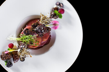 Grilled foie gras with pineapple and cherry sauce