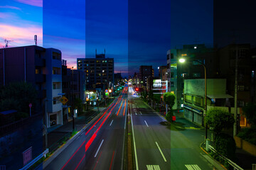 A sliced time lapse photography of cityscape in Tokyo day to night