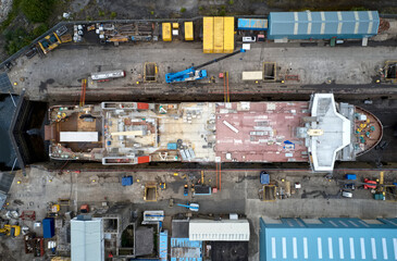 Ship Building and Crane in Port Glasgow Ferguson Shipbuilding Scaffold Dock Harbor Harbour