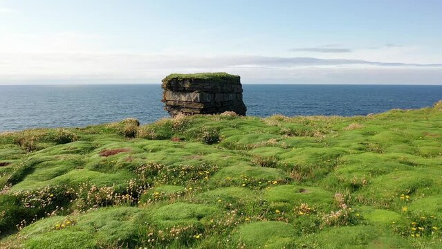 Aerial view of the Dun Briste sea stick at Downpatrick head, County Mayo - Republic of Ireland