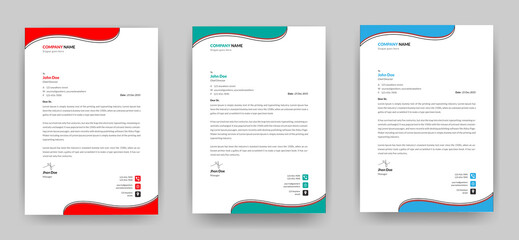 Modern creative and clean letterhead template design for your Company  a4 size with three color variations ready for print
