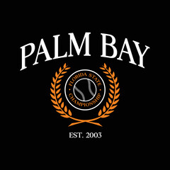 Fototapeta na wymiar Baseball team Palm Bay print design. Typography graphics for sportswear and apparel. Vector illustration.