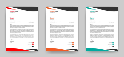 Modern creative and clean letterhead template design for your Company and business a4 size with three color variations