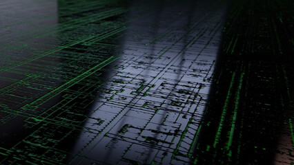 Shiny surface etched revealing green materials