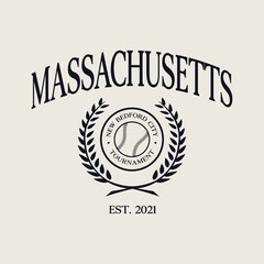Baseball team Massachusetts, New Bedford print design. Typography graphics for sportswear and apparel. Vector illustration.
