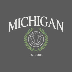 Baseball team Michigan, Detroit print design. Typography graphics for sportswear and apparel. Vector illustration.