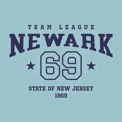 Fototapeta premium New Jersey, Newark design for t-shirt. College tee shirt print. Typography graphics for sportswear and apparel. Vector illustration.