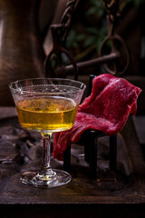 Cocktail in a glass with meat