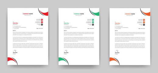 Professional creative letterhead template design for your Company and business a4 size with three color variations