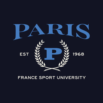 Athletic team state of Paris, France. Typography graphics for sportswear and apparel. Vector print design.