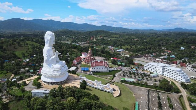 Chinese temple wat hyua pla kang Chiang Rai Thailand. They are public domain or treasure of Buddhism. white big Guanyin statue in Chiang Rai the biggest Guanyin in the world.