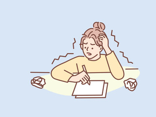 悩む女性のイラスト(困る、悩み、考える、問題、不安、調べる、困惑、疑問、解決、？) Confused man thinking together. People with question marks vector illustration. 