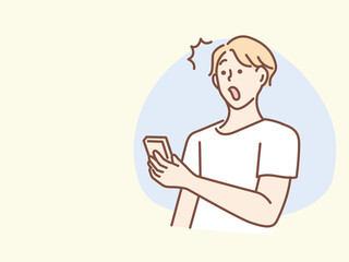 驚く男性のイラスト(迷う、疑問、好奇心、悩む、想像、心配) An illustration of a surprising woman peeping into it.Disturbed, questioned, curious, troubled, imagined, worried.