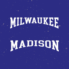 Athletic team state of Milwaukee, Madison. Typography graphics for sportswear and apparel. Vector print design.