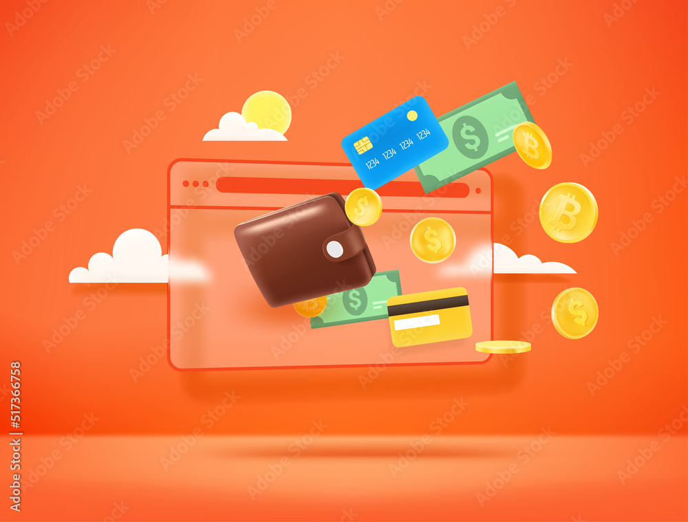 Poster web payment concept. 3d style vector illustration