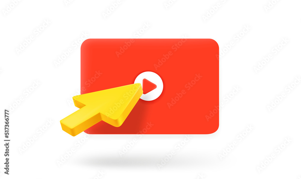 Aufkleber Pressing play button on a web page concept. 3d vector icon