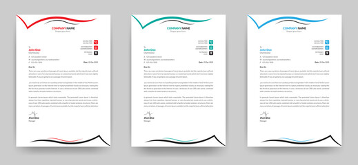 Professional creative letterhead template design for your Company and business a4 size with three color variations