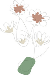Beautiful hand drawn floral leaves and flowers one line art 