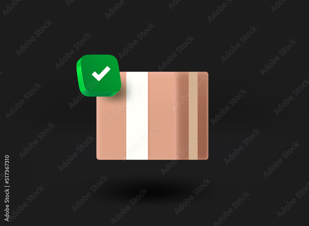 Poster postage box with checkmark icon. fast sheeping concept. 3d vector illustration