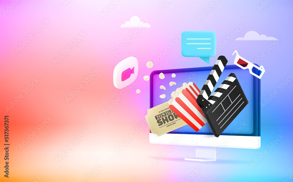 Aufkleber Using computer for watching movies. 3d vector vertical banner with copy space