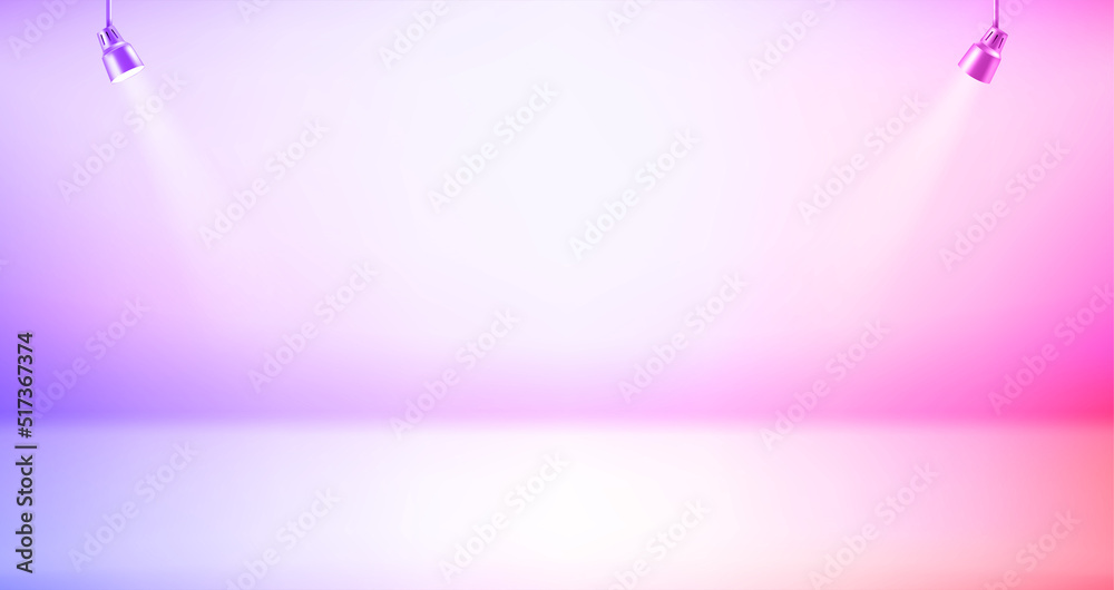 Poster photorealistic illuminated stage with two projectors. 3d vector illustration
