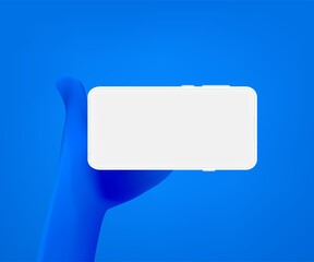 Smartphone in hand. Making horizontal photo using smartphone. 3d vector mockup