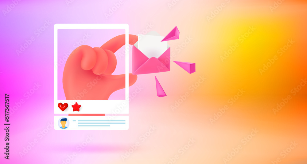 Leinwandbilder Internet message with hand. internet mailing concept. 3d vector banner with copy space