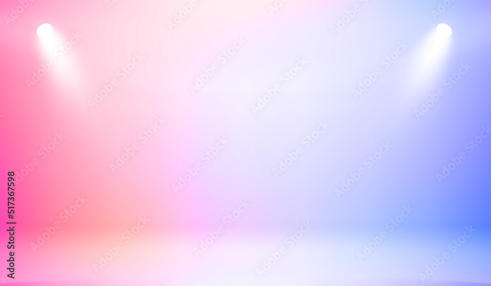 Poster vivid illuminated studio with projectors. 3d vector illustration