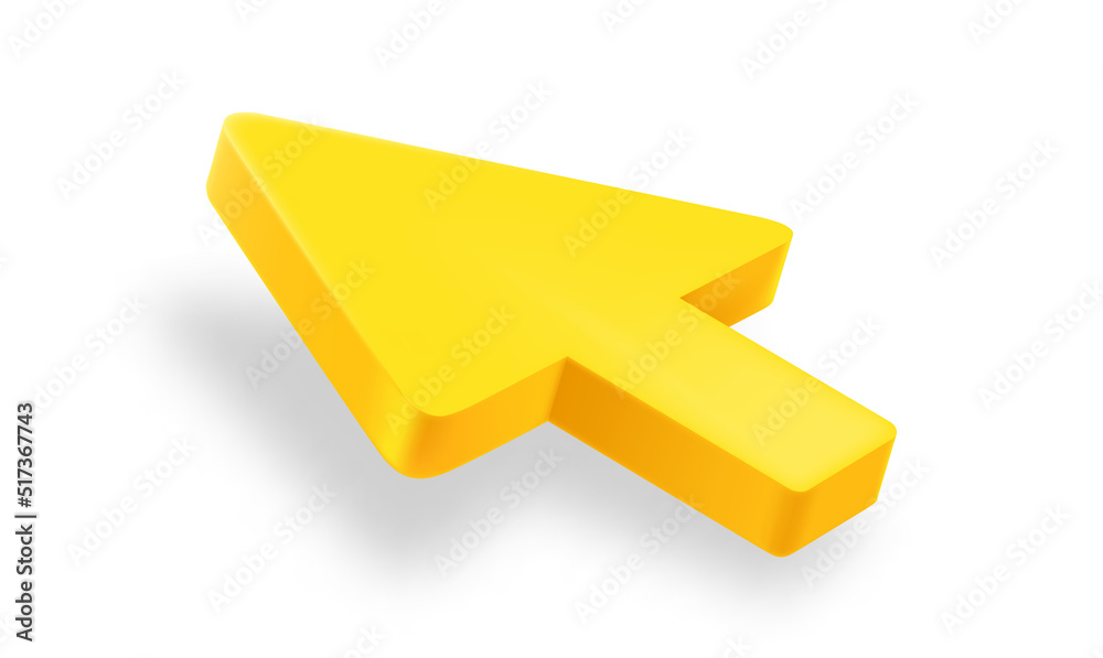 Poster realistic illustration of yellow web arrow. 3d vector icon