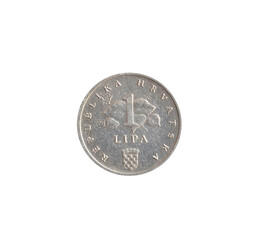 One Lipa coin made by Croatia, that shows Numeral Value, Tilia leaves and Coat of arms