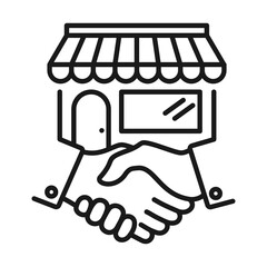 Store Deal with Hand shake sign line icon or logo. Business shaking concept. Cafe dealer making a deal handshake vector linear illustration.