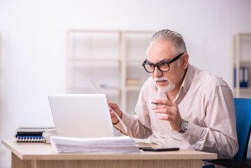 Old male employee working at workplace