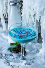Blue cocktail with chocolate chips