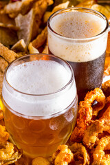 Light and dark beer in glasses