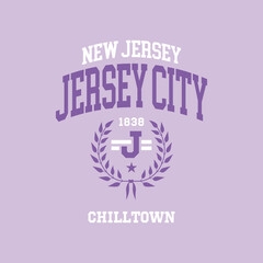 Jersey City, New Jersey design for t-shirt. College tee shirt print. Typography graphics for sportswear and apparel. Vector illustration.
