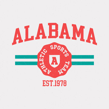 Alabama design for t-shirt. College tee shirt print. Typography graphics for sportswear and apparel. Vector illustration.
