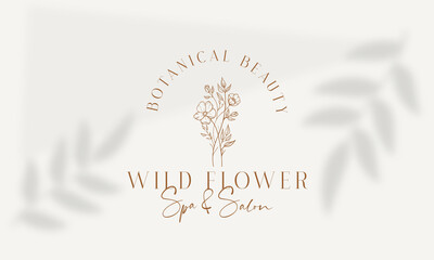 Botanical Floral element Hand Drawn Logo with Wild Flower and Leaves. Logo for spa and beauty salon, boutique, organic shop, wedding, floral designer, interior, photography, cosmetic.