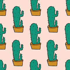 Vector white background plant in pot, succulents seamless pattern. Seamless pattern background