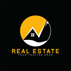 Real estate logo vector with house and mountain icon