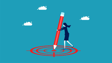 Determine the scope of work. Businesswomen presenting goals. vector illustration
