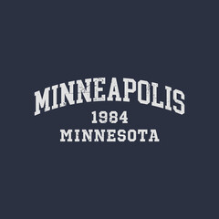 Minneapolis, Minnesota design for t-shirt. College tee shirt print. Typography graphics for sportswear and apparel. Vector illustration.