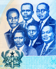 the Big Six leaders of Ghana, Kwame Nkrumah, Ebenezer Ako-Adjei, Edward Akufo-Addo, Joseph Boakye...