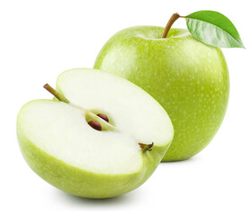 Delicious green apples, isolated on white background