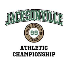 Jacksonville, Florida design for t-shirt. College tee shirt print. Typography graphics for sportswear and apparel. Vector illustration.
