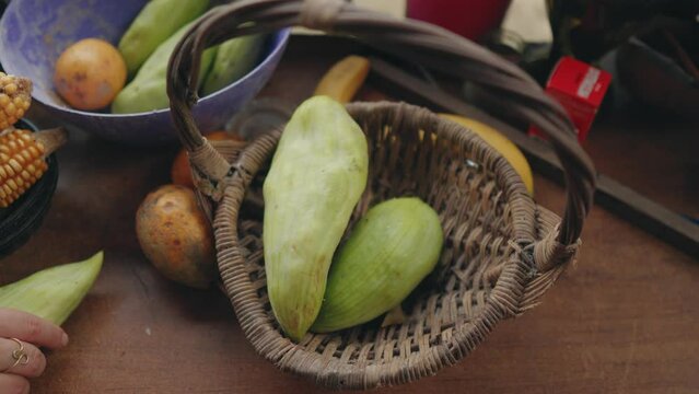 Cyclanthera pedata slipper gourd or stuffing cucumber o Pepino de rellenar, también conocido como archucha o cidra