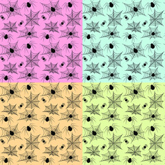 seamless pattern with spiders and spiderwebs 